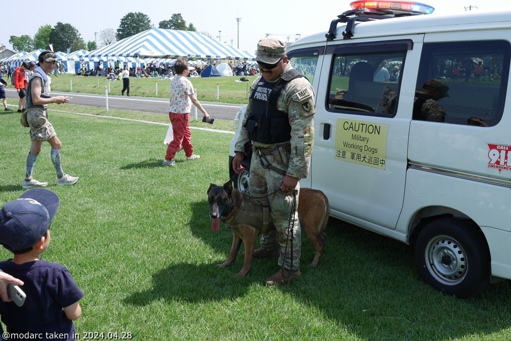 A boy and military dog. (in U.S. Army Sagami General Depot)